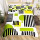 Geometric Stripe Circle Square Bed Set Modern Mid Century Duvet Cover, Hippie Minimalist Bedding Set Double Fifties Retro Old Fashion Comforter Cover, Black Green White Bed Cover (Zipper Closure)