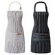 2 Pieces Waterproof Cooking Kitchen Aprons with Adjustable Neck Straps and Pockets for Women Men Chef (1 Black Stripe, 1 Gray Stripe)