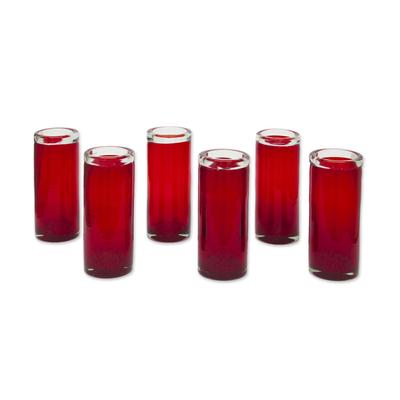 'Ruby' (set of 6) - Red Hand Blown Mexican Tequila...