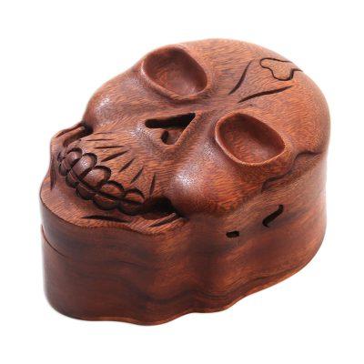 Skull Keeper,'Suar Wood Skull Puzzle Box Crafted in Bali'