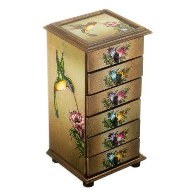Flying Hummingbirds,'Hummingbirds Reverse Painted Glass Jewelry Box from Peru'