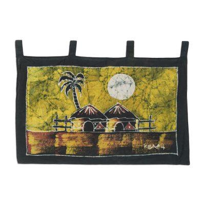 Aklowa by Day,'Batik Cotton Wall Hanging with Vill...