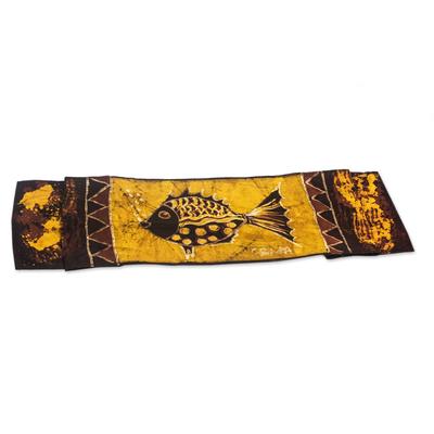 Bubbly Fish,'Hand-Painted Cotton Batik Fish Table Runner from Ghana'