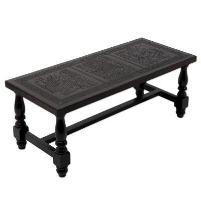 Mohena wood and leather coffee table, 'Elegance'