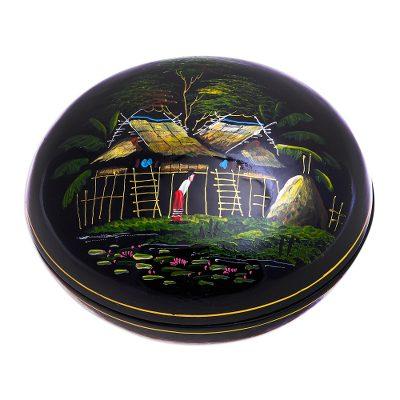 Village Life,'Hand-Painted Lacquerware Wood Box'