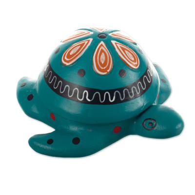 'Hand-Painted Green Ceramic Turtle Tealight Candleholder'