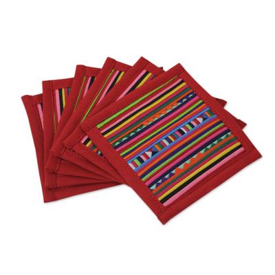 Cotton coasters, 'Lahu Red' (set of 6)