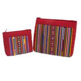 Lisu Fire,'Cotton Blend Cosmetic Bags with Hill Tribe Applique (pair)'