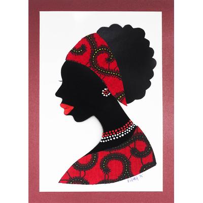 Mansah in Red,'Signed African Woman Painting in Re...