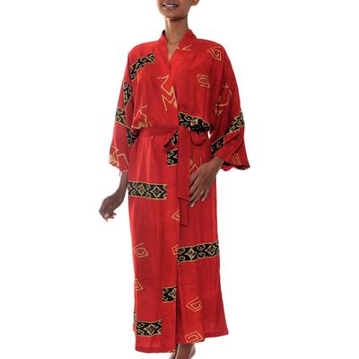 'Sunset Red' - Women's Artisan Crafted Batik Patterned Robe