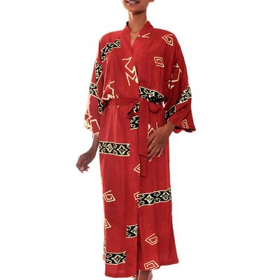 'Sunset Red' - Women's Artisan Crafted Batik Patterned Robe