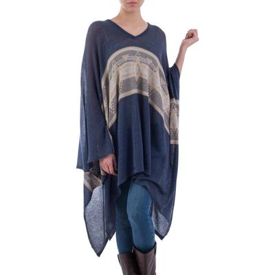 Blue Inca,'Woven Navy Blue Patterned Poncho from Peru'