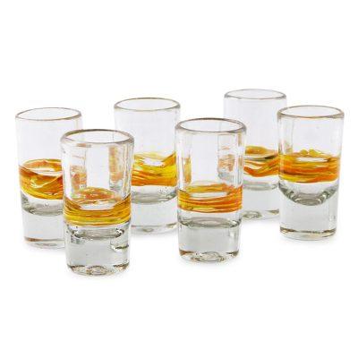 'Ribbon of Sunshine' (set of 6) - Handblown Glass Striped Tequila Shot Dri