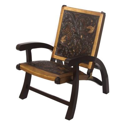 Colonial Royalty,'Hand-Tooled Leather and Mohena Wood Chair from Peru'