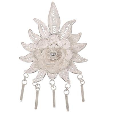 Sterling silver brooch pin, 'Flower on Fire'