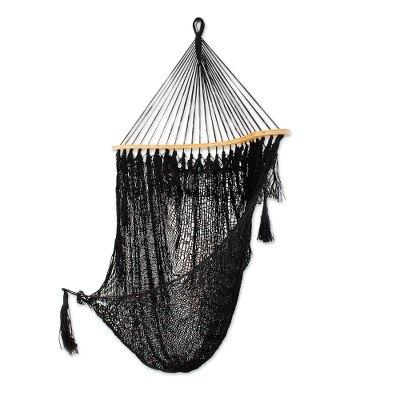 Nocturnal Dream,'Hand Crafted Black Nylon Rope Hammock Swing'