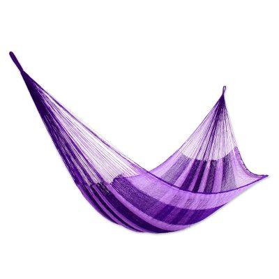 Lilac Blossom,'Lilac Striped Double Nylon Hammock from Mexico'