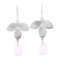 Forest Shimmer,'Sterling Silver and Pink Chalcedony Leaf Dangle Earrings'