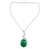 'Love Lyrics' - Malachite Pendant Sterling Silver Necklace from India