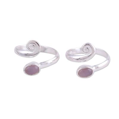 Pink Curl,'Two Rose Quartz and Sterling Silver Toe Rings from India'