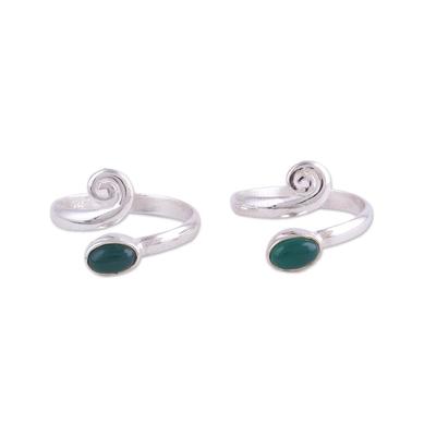 Green Curl,'Two Green Onyx and Sterling Silver Toe Rings from India'