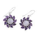 Floral Windmills,'Amethyst and Rainbow Moonstone Dangle Earrings from India'