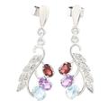 Changing Foliage,'Rhodium-Plated Amethyst and Garnet Dangle Earrings'