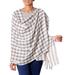 Grey Checkered Landscape,'Cream Color Wool Shawl with Thick Checkered Grey Composition'