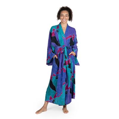 Turquoise Ocean,'Women's Batik Patterned Robe'