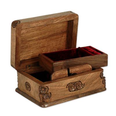Treasured Roses,'Hand Carved Floral Wood Jewelry Box'
