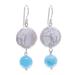 Blue Candy Sea,'Cultured Freshwater Pearl and Quartz Dangle Earrings'