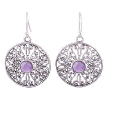 Shalimar Gardens,'Amethyst and Sterling Silver Jali Dangle Earrings from India'