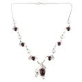 Enthralling Beauty,'Leaf Motif Garnet and Cultured Pearl Necklace from India'