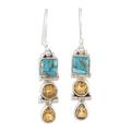 '3-Carat Citrine and Composite Turquoise Dangle Earrings'