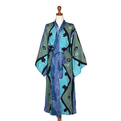 Seaside Blue,'Women's batik robe (Short)'