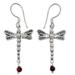 Garnet dangle earrings, 'Nocturnal Dragonfly'