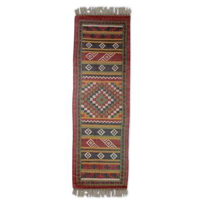 India Majesty,'Handwoven Jute Dhurrie Runner with Herbal Dyes (2.5 x 8)'