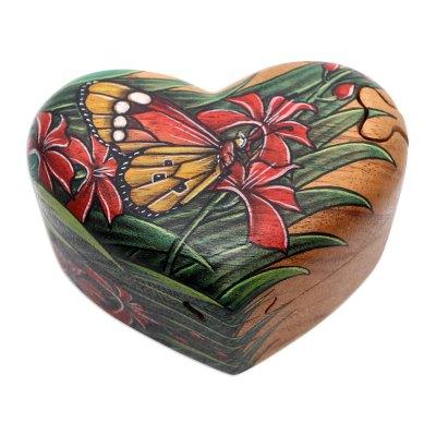 Butterfly Love,'Hand-Painted Heart-Shaped Wood Butterfly Puzzle Box'