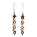 Gemstone Fusion,'Faceted Multi-Gemstone Dangle Earrings from India'