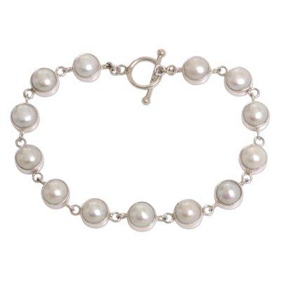 Pearl link bracelet, 'Sterling Contrasts'