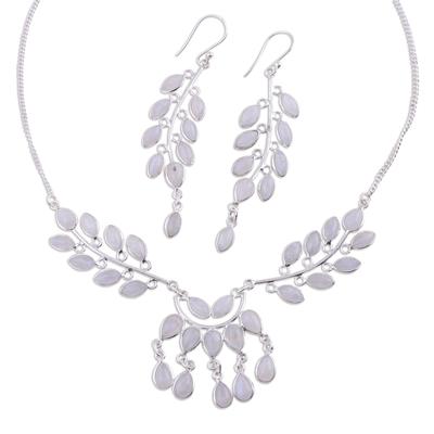 'Falling Leaves' - Moonstone and Sterling Silver Jewelry Set Necklace Earring
