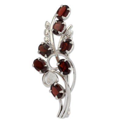 Garnet floral brooch pin, 'Floral Passion'