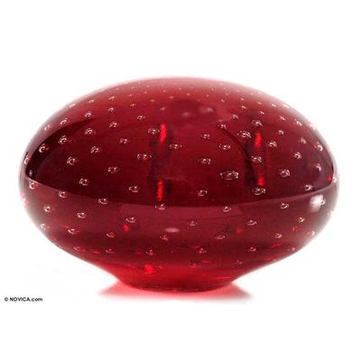 Handblown art glass paperweight, 'Vermilion Horizon'