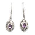 Sage's Charm,'Sterling Silver Drop Earrings with Faceted Amethyst Gems'