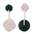 Opposites Attract,'Unique Modern Sterling Silver Drop Chrysocolla Earrings'