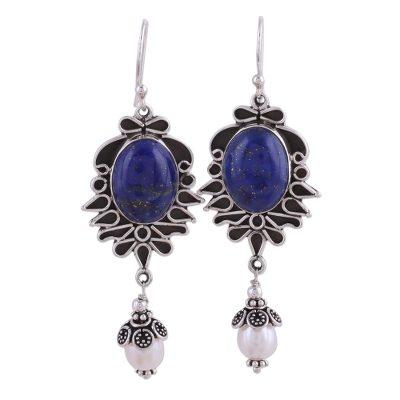'Ethereal' - Lapis Lazuli and Pearl Earrings in Sterling Sil