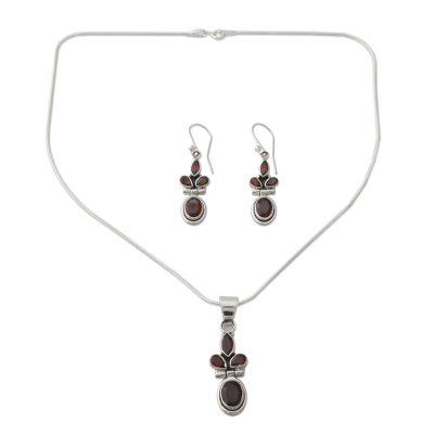 'Eternal Love' - Garnet Earrings and Necklace Jewelry Set