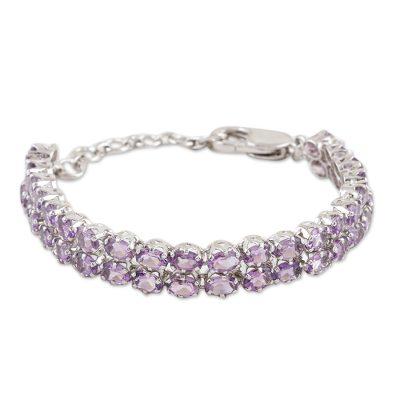 'Rhodium-Plated Sterling Silver Amethyst Tennis Bracelet'
