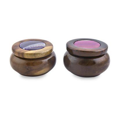 Rose and Lilac,'Artisan Crafted Cedar Wood and Agate Decorative Boxes (Pair)'