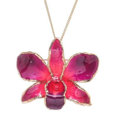 'Gold-Plated Orchid Petal Pendant Necklace and Brooch'